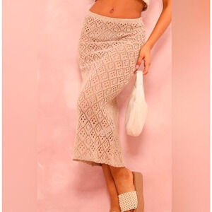 PrettyLittleThing Taupe Textured Rib Low Rise Midaxi Skirt NWT Size 10